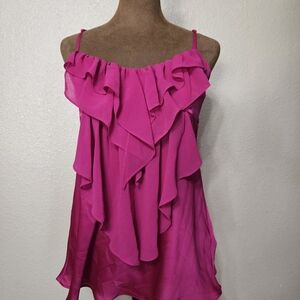 Pink Ruffle Satin Cami Top – Forever 21 Size Medium (Fits Small/Medium)